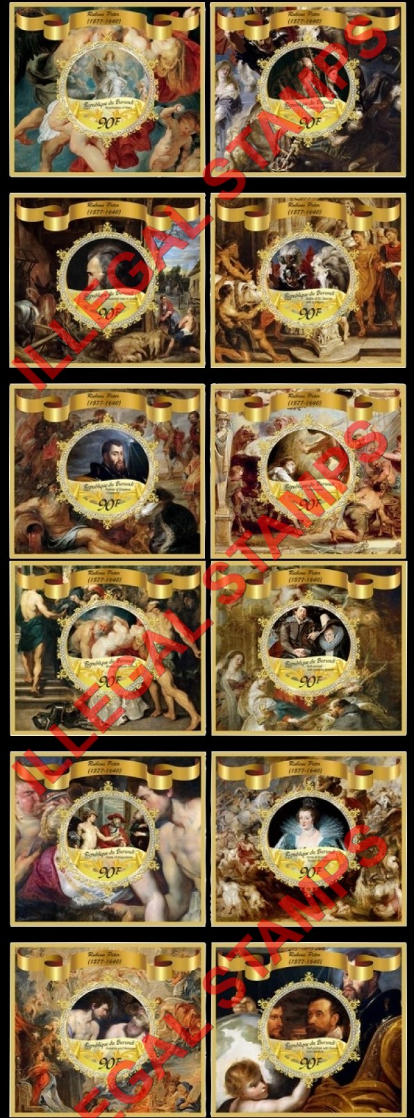 Burundi 2017 Paintings by Peter Rubens Counterfeit Illegal Stamp Souvenir Sheets of 1 (Part 2) Burundi 2017 Paintings by Peter Rubens Counterfeit Illegal Stamp Souvenir Sheets of 1 (Part 2)