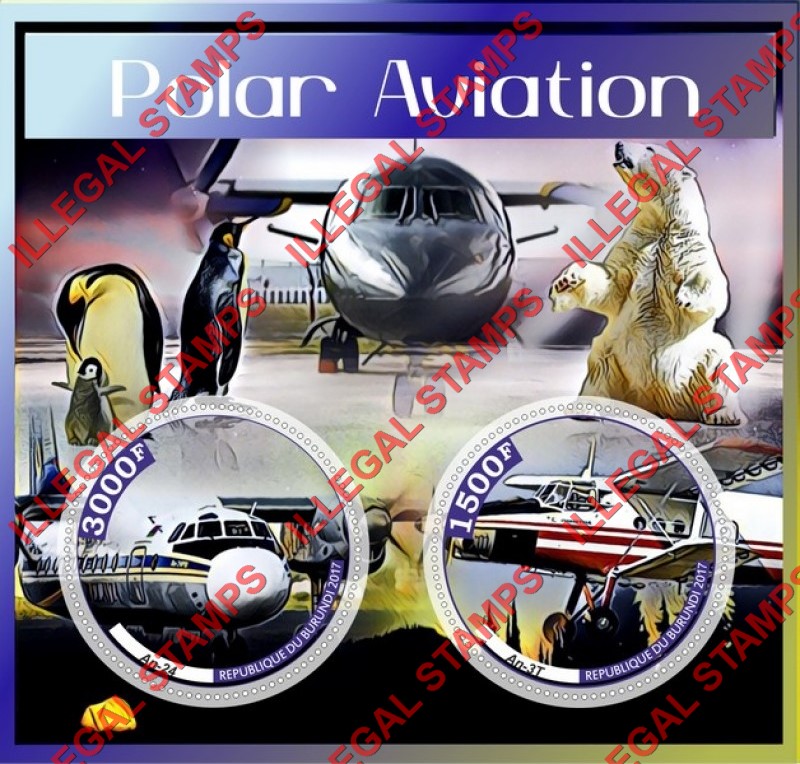 Burundi 2017 Polar Aviation Counterfeit Illegal Stamp Souvenir Sheet of 2 Burundi 2017 Polar Aviation Counterfeit Illegal Stamp Souvenir Sheet of 2