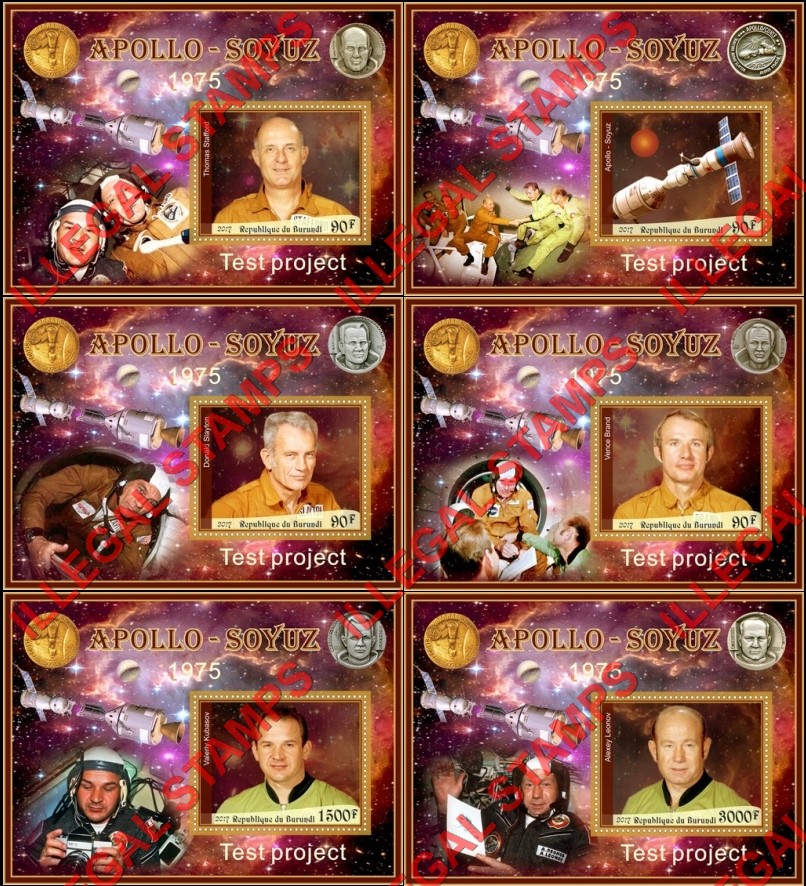 Burundi 2017 Space Apollo Soyuz Test Project Counterfeit Illegal Stamp Souvenir Sheets of 1 Burundi 2017 Space Apollo Soyuz Test Project Counterfeit Illegal Stamp Souvenir Sheets of 1