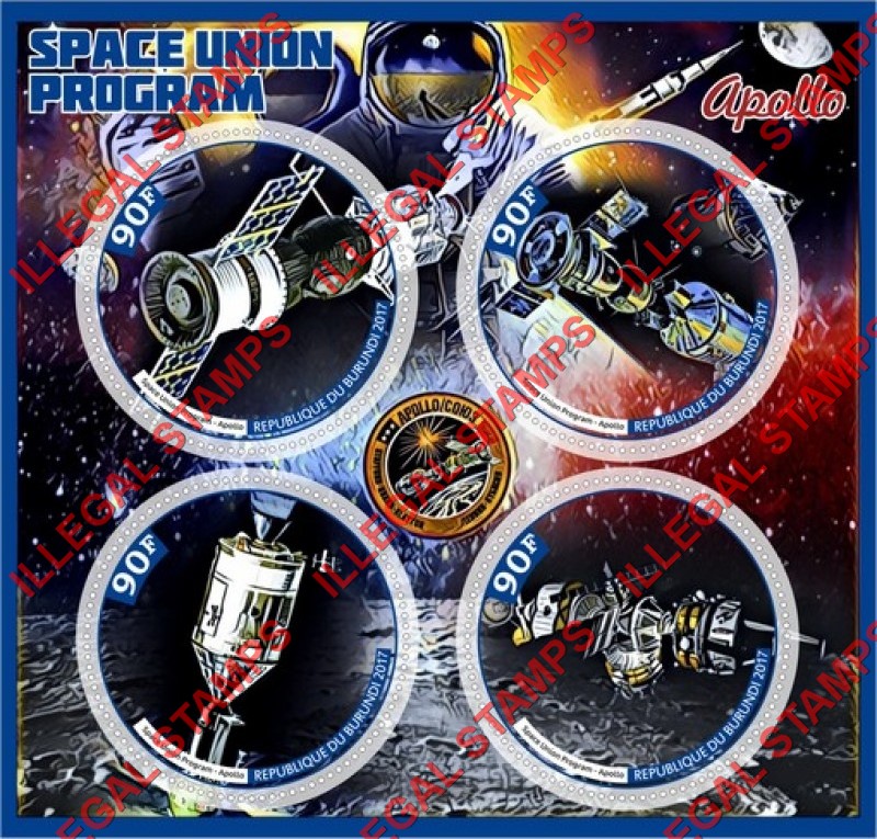 Burundi 2017 Space Union Program Apollo Counterfeit Illegal Stamp Souvenir Sheet of 4 Burundi 2017 Space Union Program Apollo Counterfeit Illegal Stamp Souvenir Sheet of 4