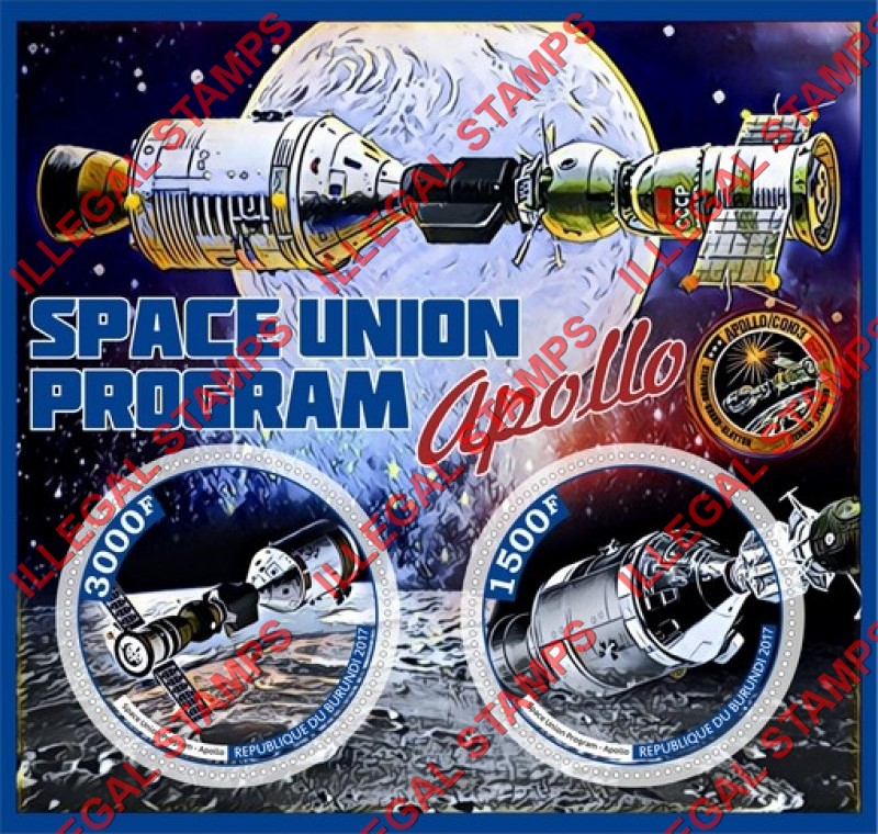 Burundi 2017 Space Union Program Apollo Counterfeit Illegal Stamp Souvenir Sheet of 2 Burundi 2017 Space Union Program Apollo Counterfeit Illegal Stamp Souvenir Sheet of 2