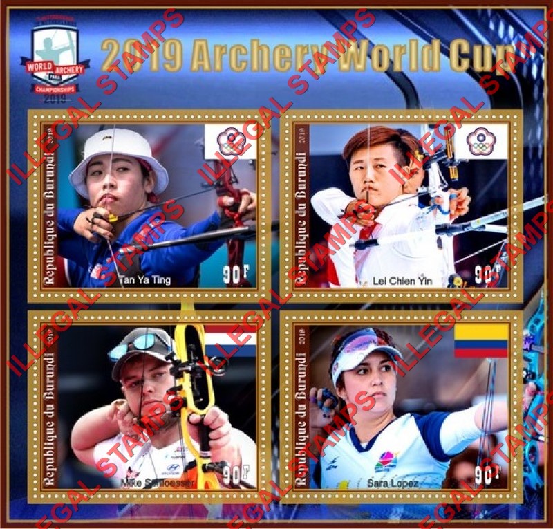 Burundi 2018 Archery World Cup in 2019 Counterfeit Illegal Stamp Souvenir Sheet of 4 Burundi 2018 Archery World Cup in 2019 Counterfeit Illegal Stamp Souvenir Sheet of 4