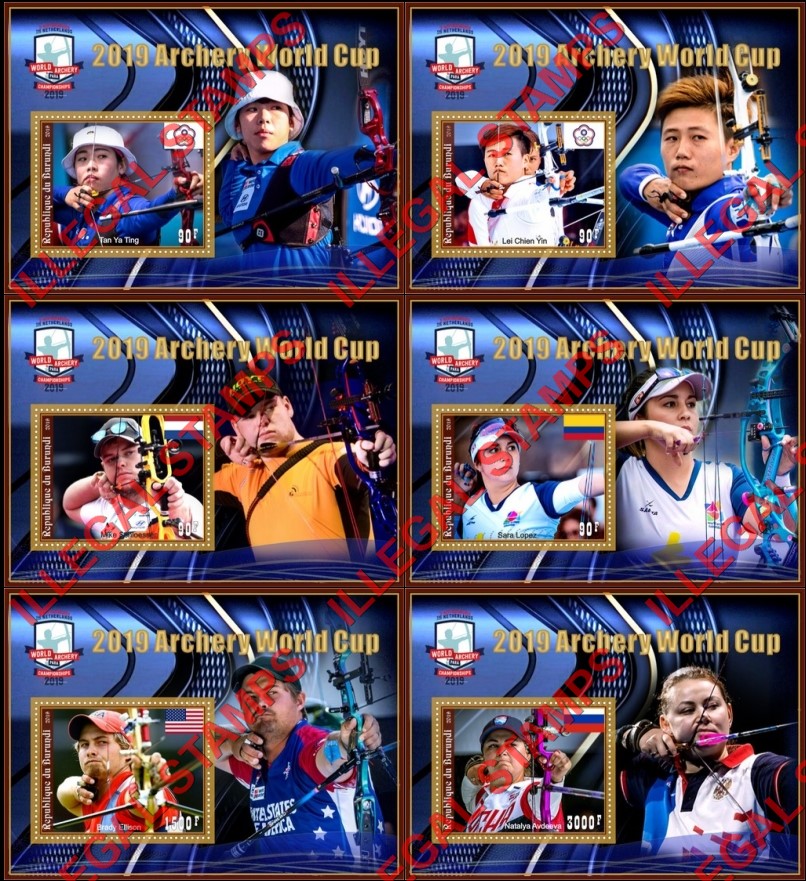 Burundi 2018 Archery World Cup in 2019 Counterfeit Illegal Stamp Souvenir Sheets of 1 Burundi 2018 Archery World Cup in 2019 Counterfeit Illegal Stamp Souvenir Sheets of 1