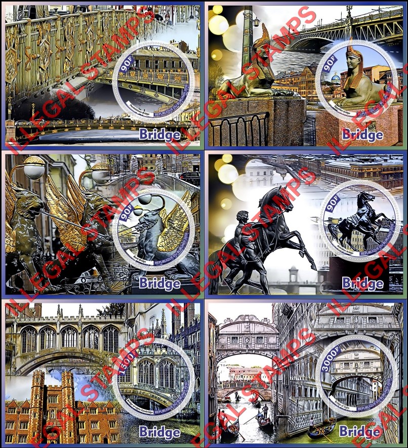 Burundi 2018 Bridges Counterfeit Illegal Stamp Souvenir Sheets of 1 Burundi 2018 Bridges Counterfeit Illegal Stamp Souvenir Sheets of 1