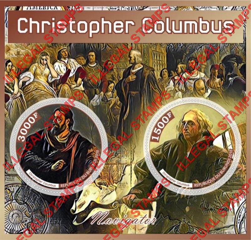 Burundi 2018 Christopher Columbus (different) Counterfeit Illegal Stamp Souvenir Sheet of 2 Burundi 2018 Christopher Columbus (different) Counterfeit Illegal Stamp Souvenir Sheet of 2