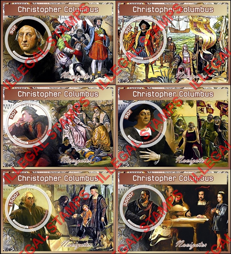 Burundi 2018 Christopher Columbus (different) Counterfeit Illegal Stamp Souvenir Sheets of 1 Burundi 2018 Christopher Columbus (different) Counterfeit Illegal Stamp Souvenir Sheets of 1