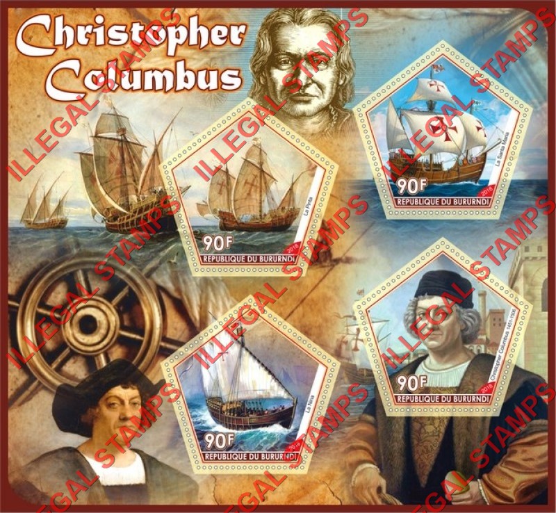 Burundi 2018 Christopher Columbus Counterfeit Illegal Stamp Souvenir Sheet of 4 Burundi 2018 Christopher Columbus Counterfeit Illegal Stamp Souvenir Sheet of 4
