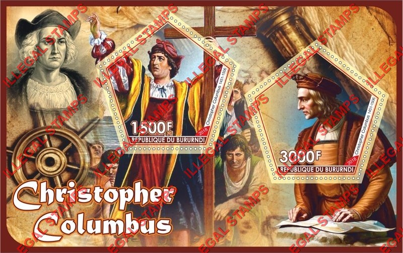 Burundi 2018 Christopher Columbus Counterfeit Illegal Stamp Souvenir Sheet of 2 Burundi 2018 Christopher Columbus Counterfeit Illegal Stamp Souvenir Sheet of 2