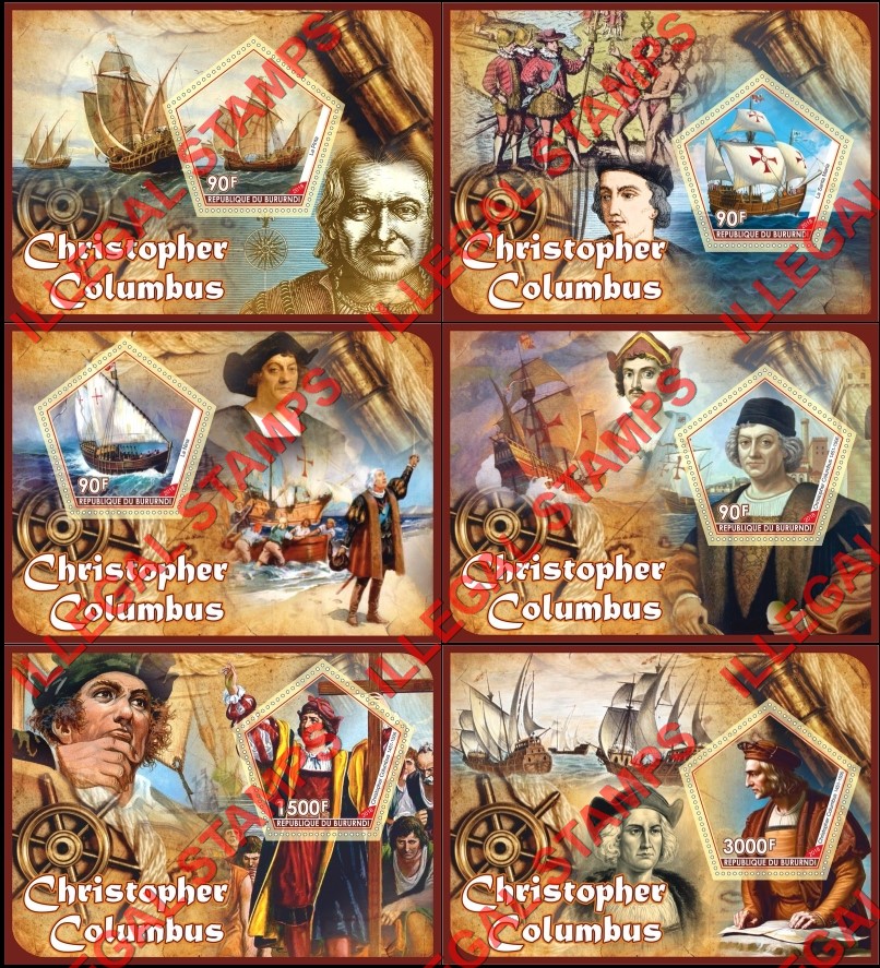 Burundi 2018 Christopher Columbus Counterfeit Illegal Stamp Souvenir Sheets of 1 Burundi 2018 Christopher Columbus Counterfeit Illegal Stamp Souvenir Sheets of 1
