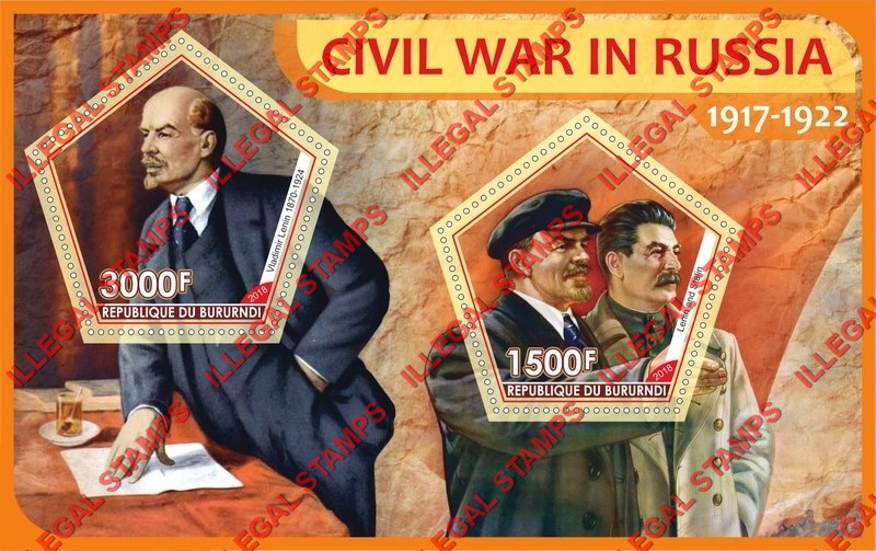 Burundi 2018 Civil War in Russia Counterfeit Illegal Stamp Souvenir Sheet of 2 Burundi 2018 Civil War in Russia Counterfeit Illegal Stamp Souvenir Sheet of 2