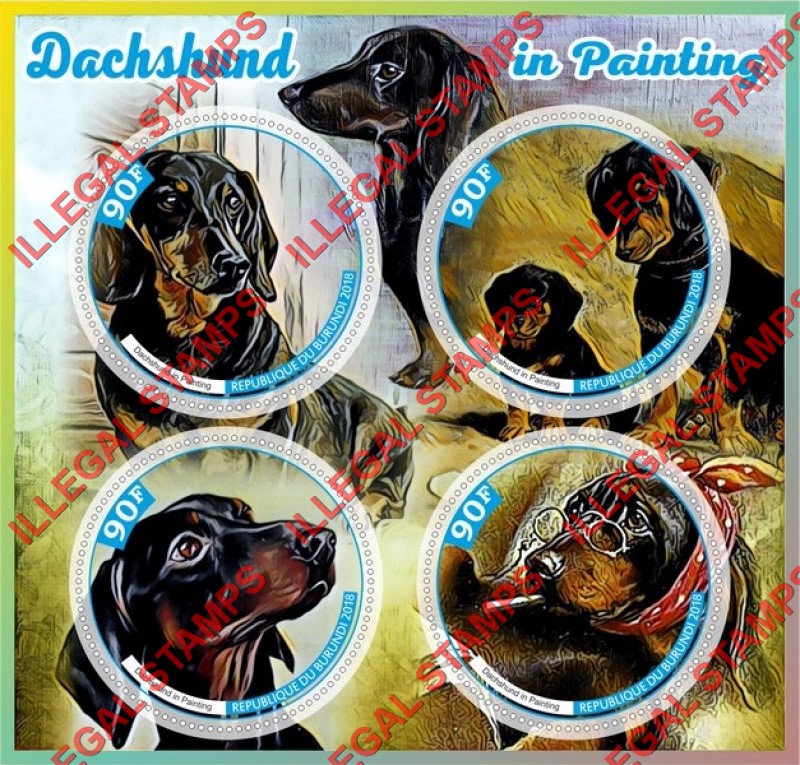 Burundi 2018 Dogs Dachshund in Painting Counterfeit Illegal Stamp Souvenir Sheet of 4 Burundi 2018 Dogs Dachshund in Painting Counterfeit Illegal Stamp Souvenir Sheet of 4