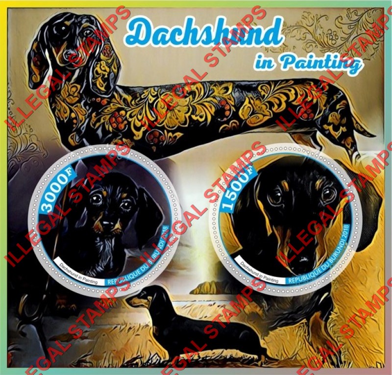 Burundi 2018 Dogs Dachshund in Painting Counterfeit Illegal Stamp Souvenir Sheet of 2 Burundi 2018 Dogs Dachshund in Painting Counterfeit Illegal Stamp Souvenir Sheet of 2