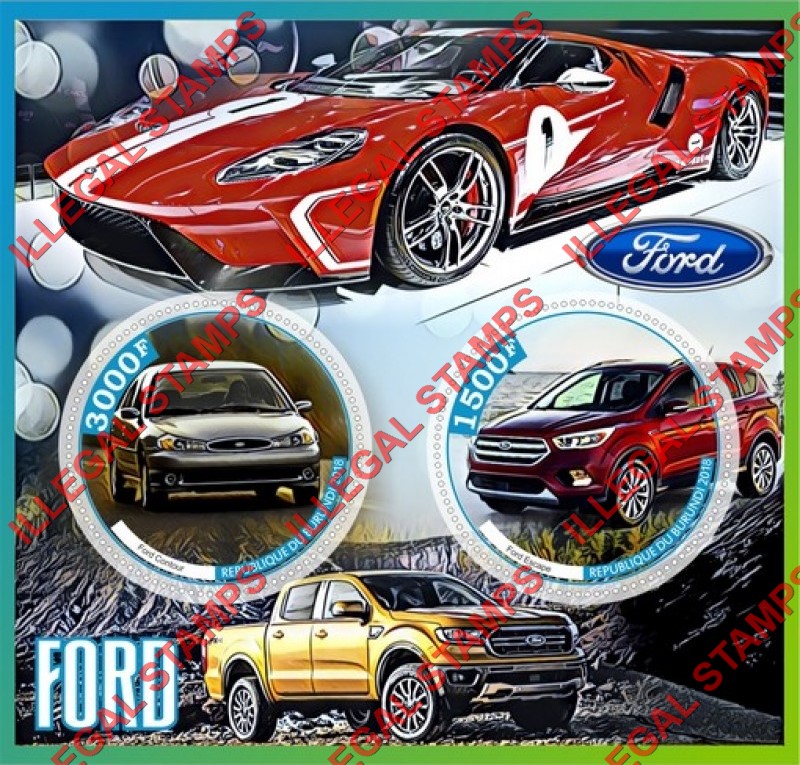 Burundi 2018 Ford Cars and Trucks Counterfeit Illegal Stamp Souvenir Sheet of 2 Burundi 2018 Ford Cars and Trucks Counterfeit Illegal Stamp Souvenir Sheet of 2