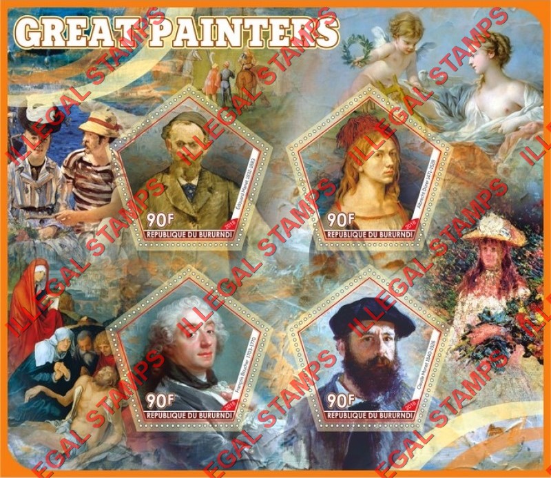 Burundi 2018 Great Painters Counterfeit Illegal Stamp Souvenir Sheet of 4 Burundi 2018 Great Painters Counterfeit Illegal Stamp Souvenir Sheet of 4