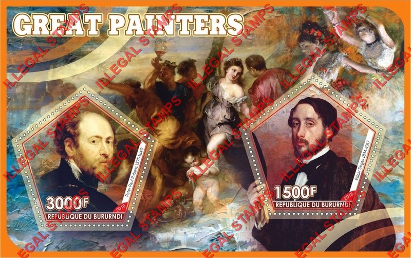 Burundi 2018 Great Painters Counterfeit Illegal Stamp Souvenir Sheet of 2 Burundi 2018 Great Painters Counterfeit Illegal Stamp Souvenir Sheet of 2