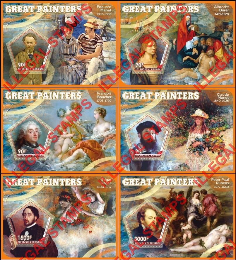 Burundi 2018 Great Painters Counterfeit Illegal Stamp Souvenir Sheets of 1 Burundi 2018 Great Painters Counterfeit Illegal Stamp Souvenir Sheets of 1