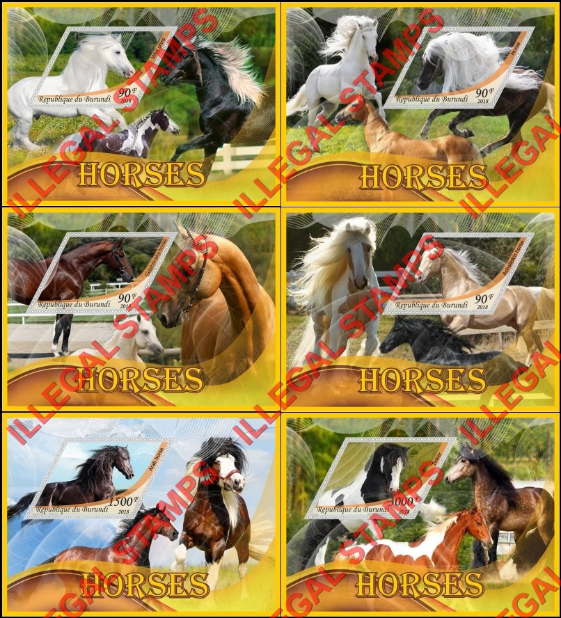 Burundi 2018 Horses Counterfeit Illegal Stamp Souvenir Sheets of 1 Burundi 2018 Horses Counterfeit Illegal Stamp Souvenir Sheets of 1