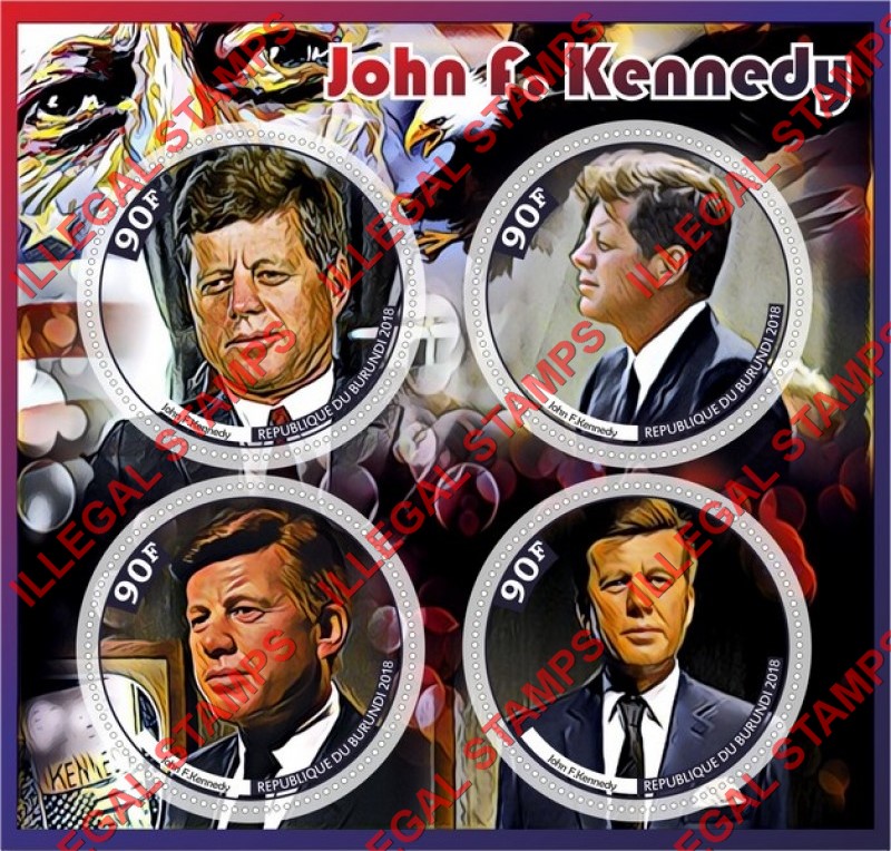 Burundi 2018 John F. Kennedy (different a) Counterfeit Illegal Stamp Souvenir Sheet of 4 Burundi 2018 John F. Kennedy (different a) Counterfeit Illegal Stamp Souvenir Sheet of 4