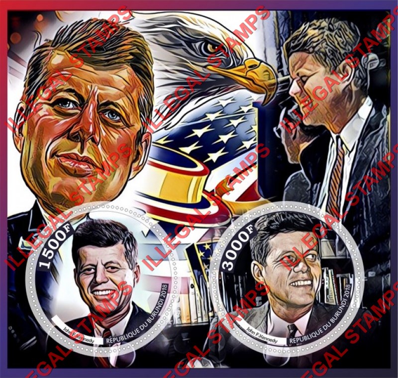 Burundi 2018 John F. Kennedy (different a) Counterfeit Illegal Stamp Souvenir Sheet of 2 Burundi 2018 John F. Kennedy (different a) Counterfeit Illegal Stamp Souvenir Sheet of 2