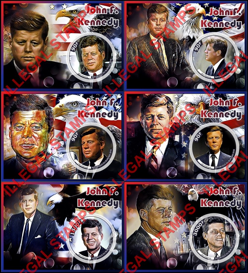 Burundi 2018 John F. Kennedy (different a) Counterfeit Illegal Stamp Souvenir Sheets of 1 Burundi 2018 John F. Kennedy (different a) Counterfeit Illegal Stamp Souvenir Sheets of 1