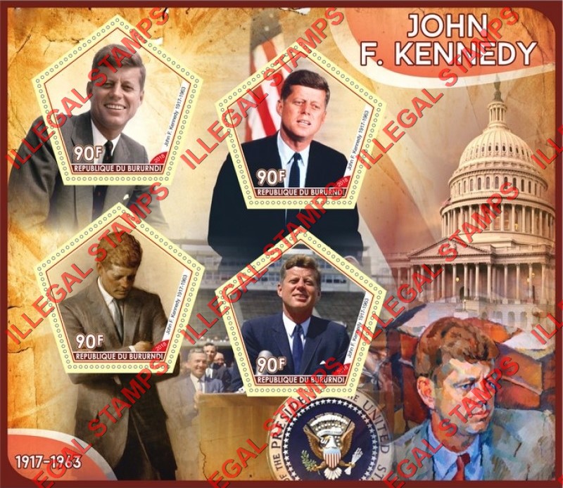 Burundi 2018 John F. Kennedy (different) Counterfeit Illegal Stamp Souvenir Sheet of 4 Burundi 2018 John F. Kennedy (different) Counterfeit Illegal Stamp Souvenir Sheet of 4
