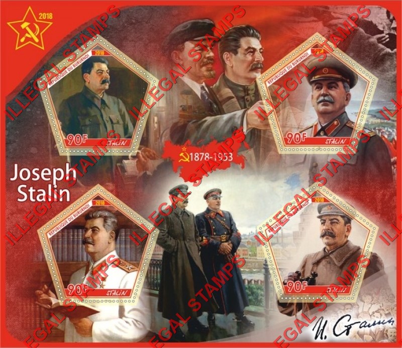 Burundi 2018 Joseph Stalin Counterfeit Illegal Stamp Souvenir Sheet of 4 Burundi 2018 Joseph Stalin Counterfeit Illegal Stamp Souvenir Sheet of 4