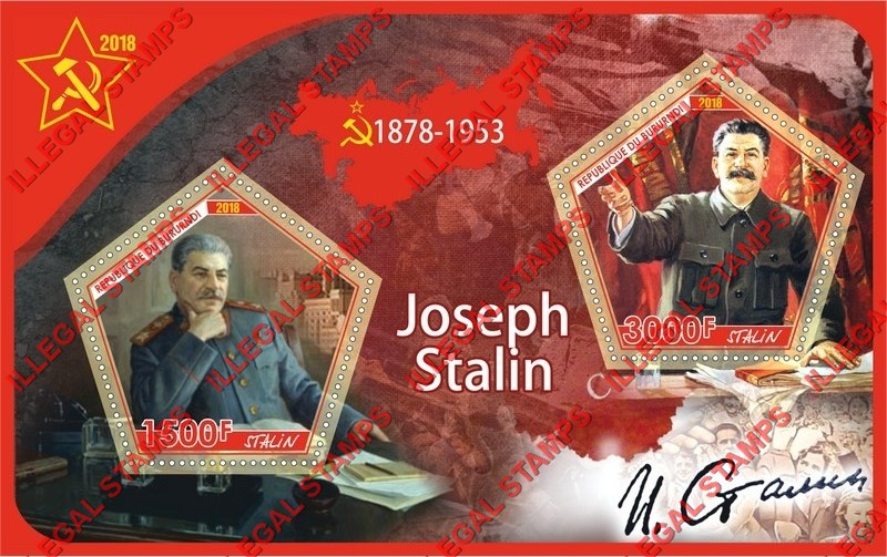 Burundi 2018 Joseph Stalin Counterfeit Illegal Stamp Souvenir Sheet of 2 Burundi 2018 Joseph Stalin Counterfeit Illegal Stamp Souvenir Sheet of 2