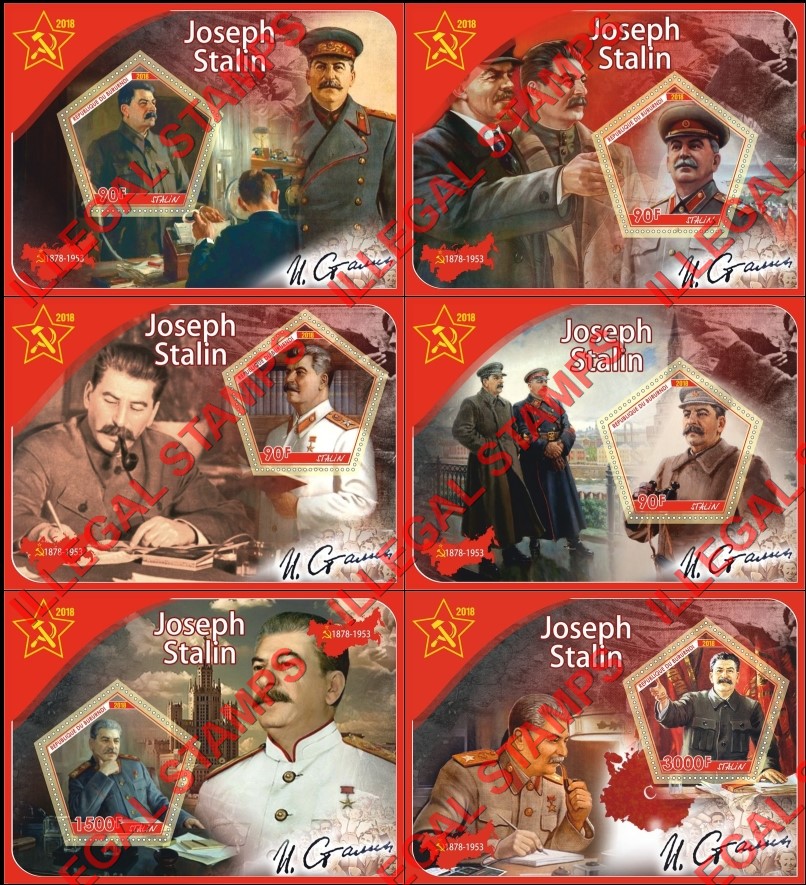 Burundi 2018 Joseph Stalin Counterfeit Illegal Stamp Souvenir Sheets of 1 Burundi 2018 Joseph Stalin Counterfeit Illegal Stamp Souvenir Sheets of 1