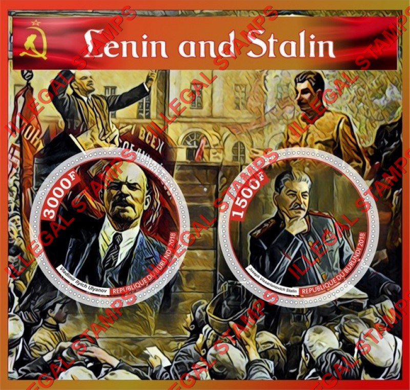 Burundi 2018 Lenin and Stalin Counterfeit Illegal Stamp Souvenir Sheet of 2 Burundi 2018 Lenin and Stalin Counterfeit Illegal Stamp Souvenir Sheet of 2
