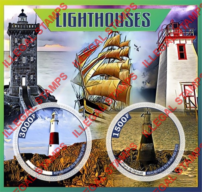 Burundi 2018 Lighthouses (different) Counterfeit Illegal Stamp Souvenir Sheet of 2 Burundi 2018 Lighthouses (different) Counterfeit Illegal Stamp Souvenir Sheet of 2