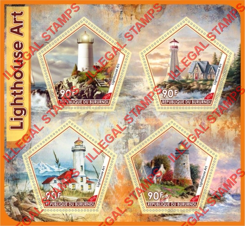 Burundi 2018 Lighthouses Counterfeit Illegal Stamp Souvenir Sheet of 4 Burundi 2018 Lighthouses Counterfeit Illegal Stamp Souvenir Sheet of 4