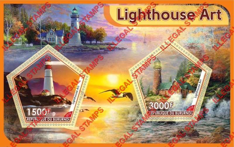 Burundi 2018 Lighthouses Counterfeit Illegal Stamp Souvenir Sheet of 2 Burundi 2018 Lighthouses Counterfeit Illegal Stamp Souvenir Sheet of 2