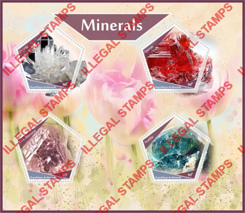 Burundi 2018 Minerals Counterfeit Illegal Stamp Souvenir Sheet of 4 Burundi 2018 Minerals Counterfeit Illegal Stamp Souvenir Sheet of 4