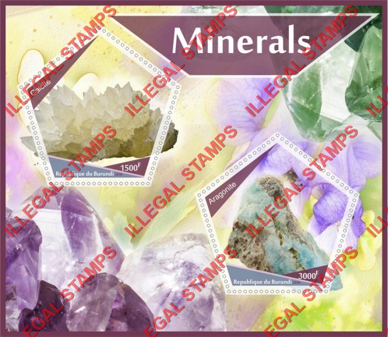 Burundi 2018 Minerals Counterfeit Illegal Stamp Souvenir Sheet of 2 Burundi 2018 Minerals Counterfeit Illegal Stamp Souvenir Sheet of 2