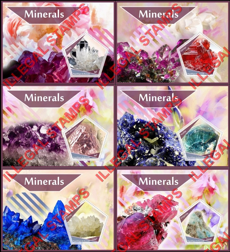 Burundi 2018 Minerals Counterfeit Illegal Stamp Souvenir Sheets of 1 Burundi 2018 Minerals Counterfeit Illegal Stamp Souvenir Sheets of 1