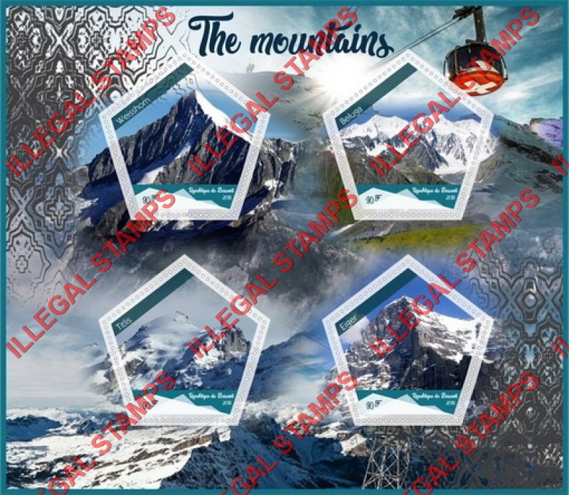 Burundi 2018 Mountains Counterfeit Illegal Stamp Souvenir Sheet of 4 Burundi 2018 Mountains Counterfeit Illegal Stamp Souvenir Sheet of 4