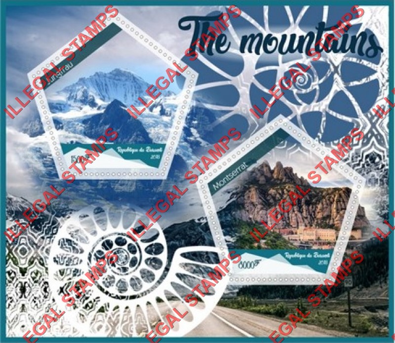 Burundi 2018 Mountains Counterfeit Illegal Stamp Souvenir Sheet of 2 Burundi 2018 Mountains Counterfeit Illegal Stamp Souvenir Sheet of 2