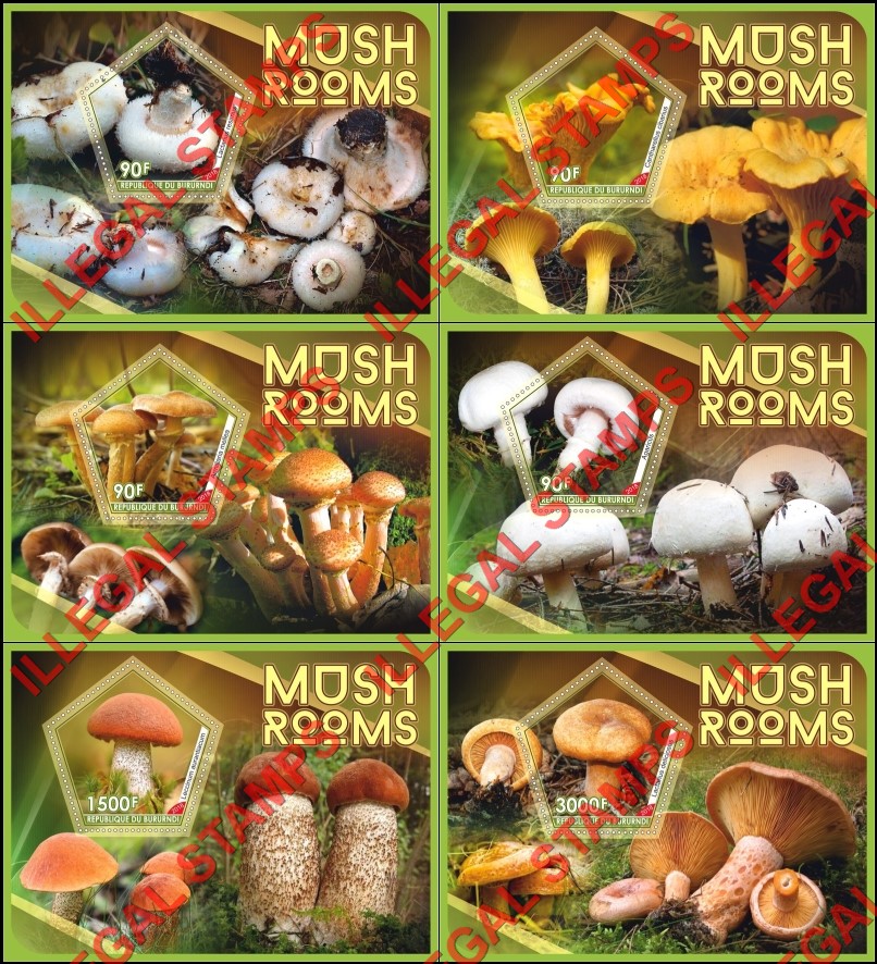 Burundi 2018 Mushrooms (different a) Counterfeit Illegal Stamp Souvenir Sheets of 1 Burundi 2018 Mushrooms (different a) Counterfeit Illegal Stamp Souvenir Sheets of 1