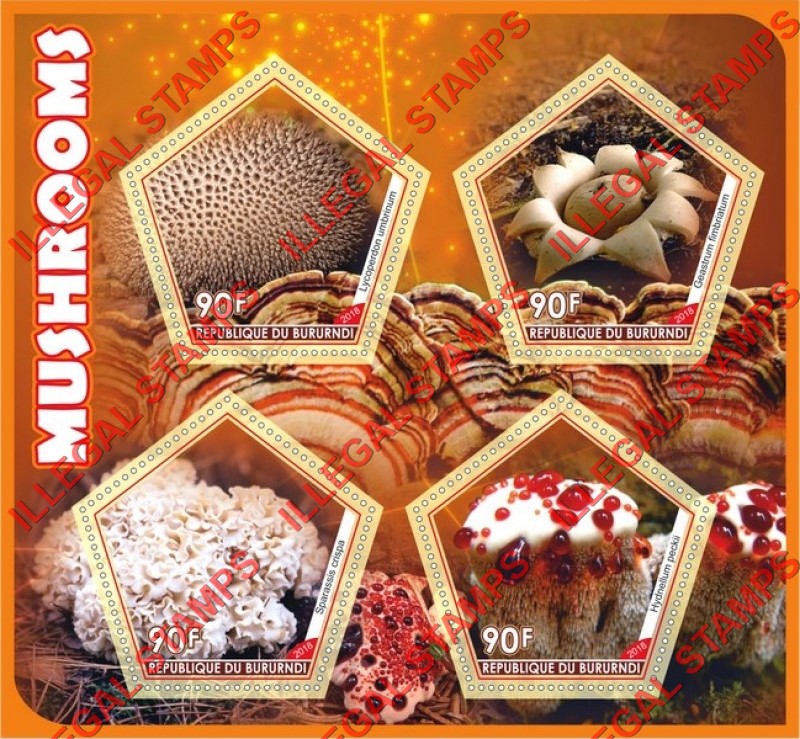 Burundi 2018 Mushrooms (different) Counterfeit Illegal Stamp Souvenir Sheet of 4 Burundi 2018 Mushrooms (different) Counterfeit Illegal Stamp Souvenir Sheet of 4