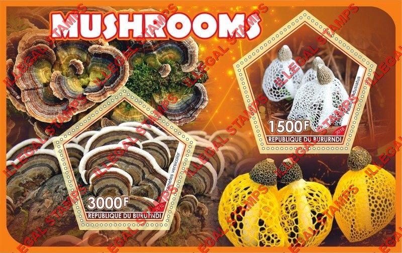 Burundi 2018 Mushrooms (different) Counterfeit Illegal Stamp Souvenir Sheet of 2 Burundi 2018 Mushrooms (different) Counterfeit Illegal Stamp Souvenir Sheet of 2