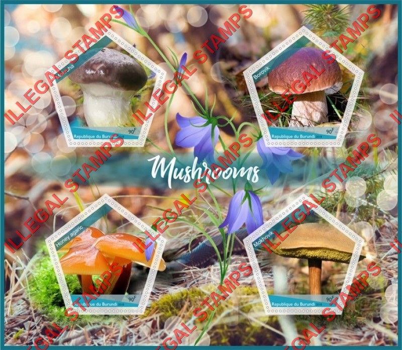Burundi 2018 Mushrooms Counterfeit Illegal Stamp Souvenir Sheet of 4 Burundi 2018 Mushrooms Counterfeit Illegal Stamp Souvenir Sheet of 4