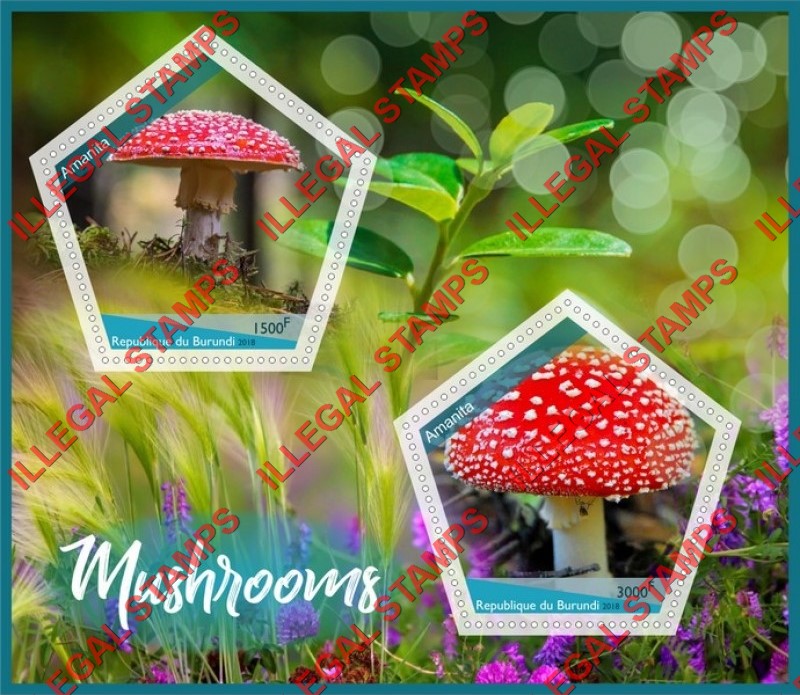 Burundi 2018 Mushrooms Counterfeit Illegal Stamp Souvenir Sheet of 2 Burundi 2018 Mushrooms Counterfeit Illegal Stamp Souvenir Sheet of 2