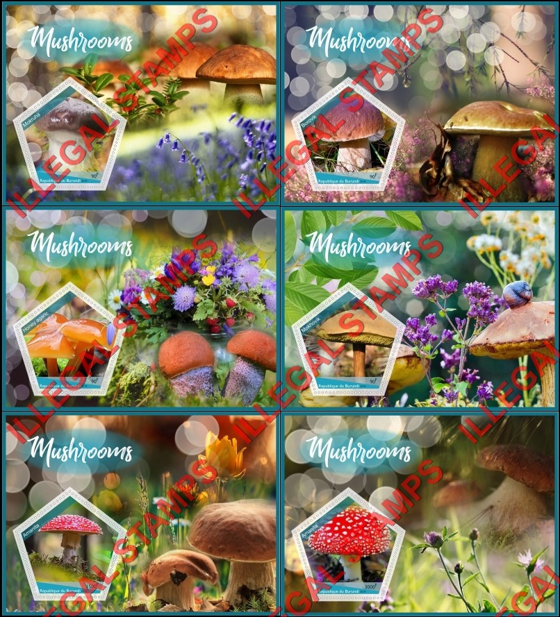 Burundi 2018 Mushrooms Counterfeit Illegal Stamp Souvenir Sheets of 1 Burundi 2018 Mushrooms Counterfeit Illegal Stamp Souvenir Sheets of 1