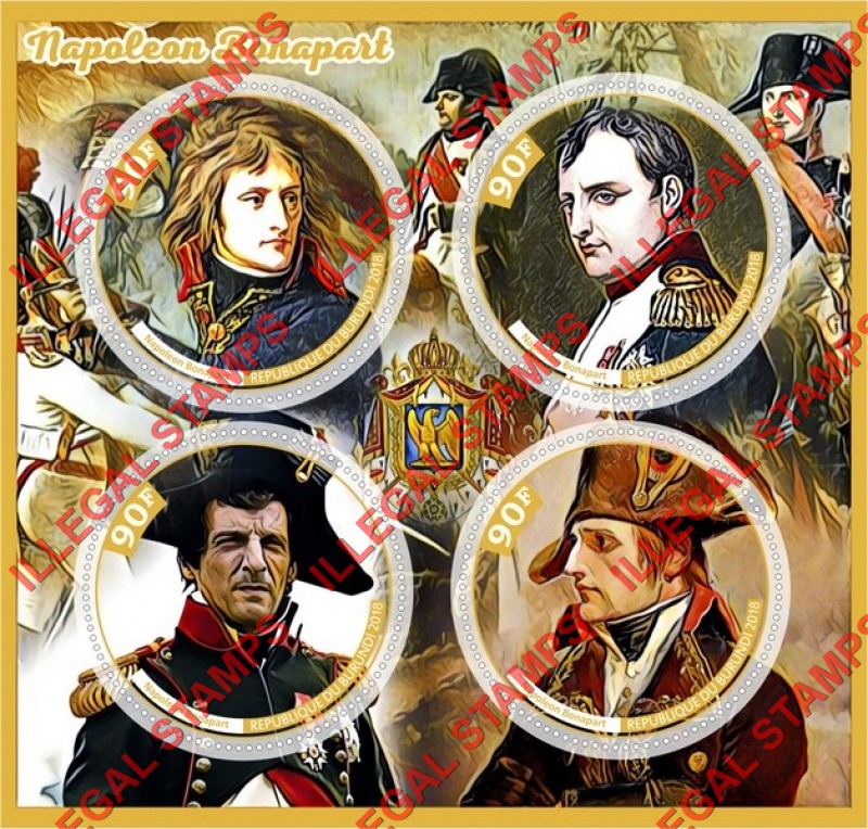 Burundi 2018 Napoleon Bonaparte Counterfeit Illegal Stamp Souvenir Sheet of 4 Burundi 2018 Napoleon Bonaparte Counterfeit Illegal Stamp Souvenir Sheet of 4