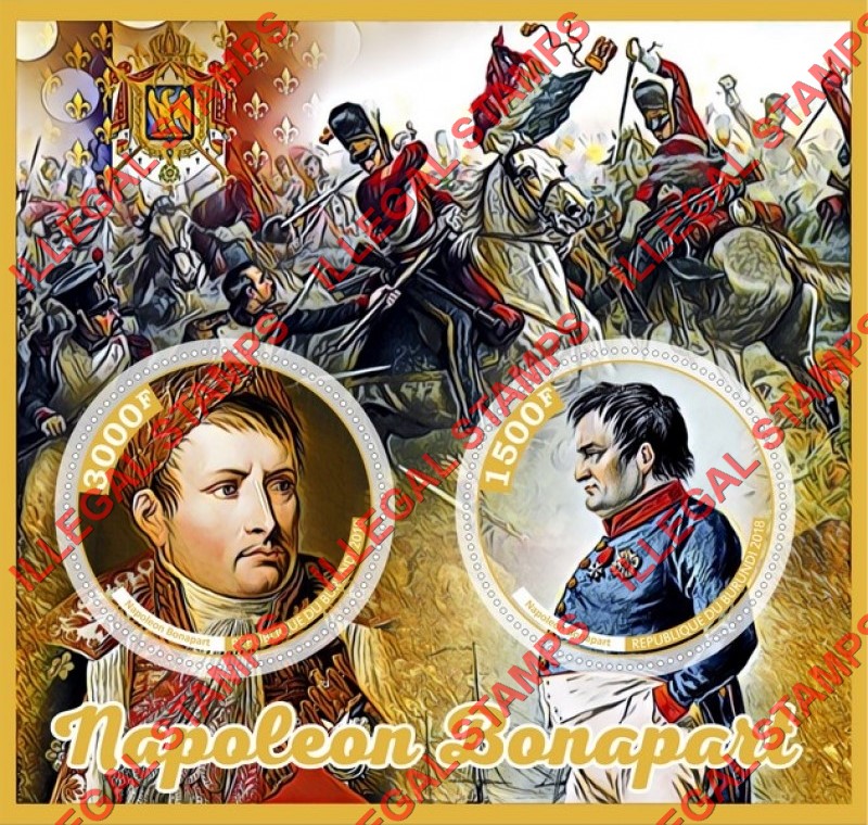 Burundi 2018 Napoleon Bonaparte Counterfeit Illegal Stamp Souvenir Sheet of 2 Burundi 2018 Napoleon Bonaparte Counterfeit Illegal Stamp Souvenir Sheet of 2