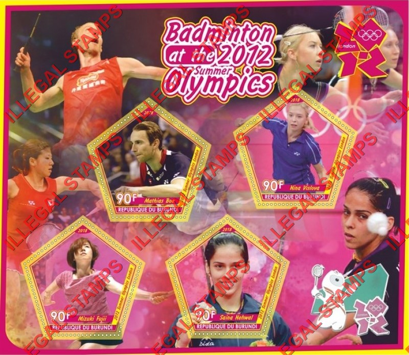 Burundi 2018 Olympic Games in London in 2012 Badminton Players Counterfeit Illegal Stamp Souvenir Sheet of 4 Burundi 2018 Olympic Games in London in 2012 Badminton Players Counterfeit Illegal Stamp Souvenir Sheet of 4