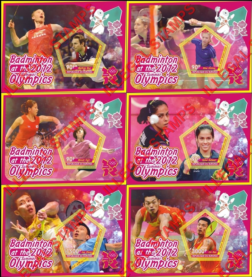 Burundi 2018 Olympic Games in London in 2012 Badminton Players Counterfeit Illegal Stamp Souvenir Sheets of 1 Burundi 2018 Olympic Games in London in 2012 Badminton Players Counterfeit Illegal Stamp Souvenir Sheets of 1