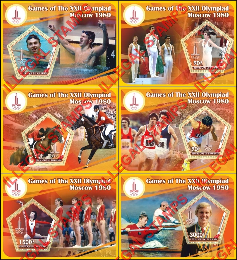 Burundi 2018 Olympic Games in Moscow in 1980 Counterfeit Illegal Stamp Souvenir Sheets of 1 Burundi 2018 Olympic Games in Moscow in 1980 Counterfeit Illegal Stamp Souvenir Sheets of 1
