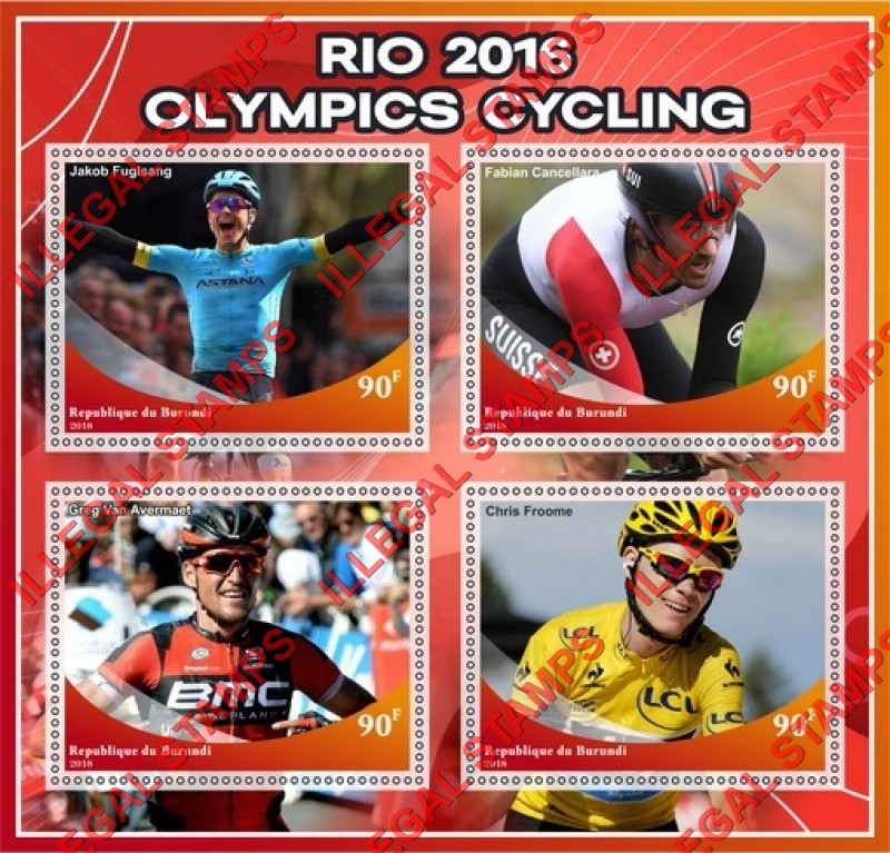 Burundi 2018 Olympic Games in Rio in 2016 Cycling Counterfeit Illegal Stamp Souvenir Sheet of 4 Burundi 2018 Olympic Games in Rio in 2016 Cycling Counterfeit Illegal Stamp Souvenir Sheet of 4
