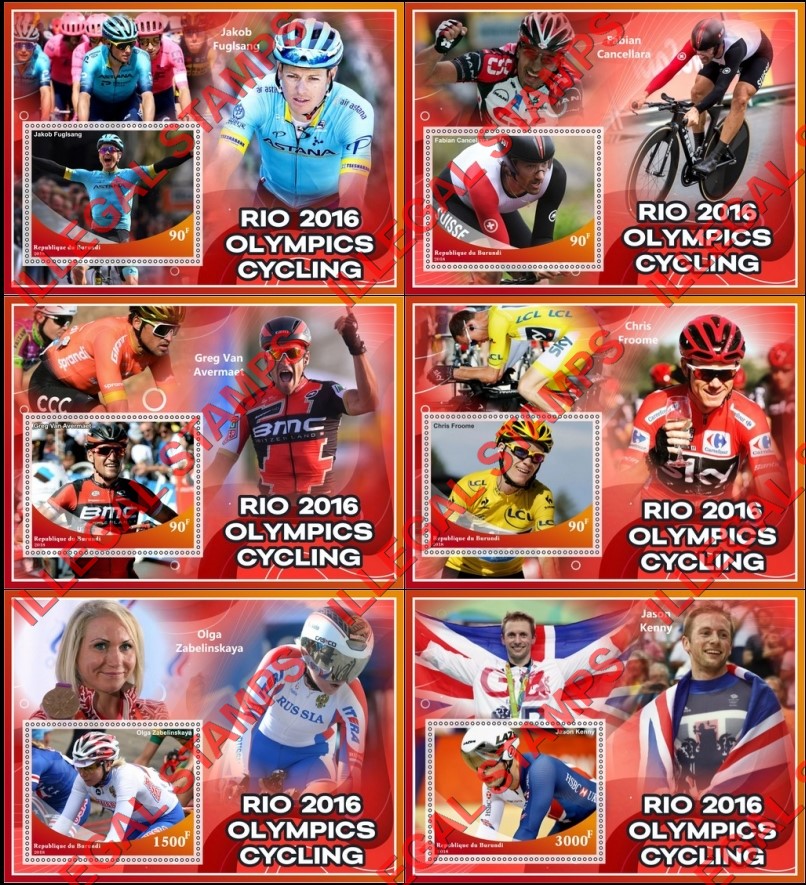 Burundi 2018 Olympic Games in Rio in 2016 Cycling Counterfeit Illegal Stamp Souvenir Sheets of 1 Burundi 2018 Olympic Games in Rio in 2016 Cycling Counterfeit Illegal Stamp Souvenir Sheets of 1